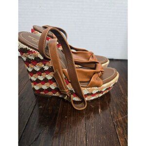 Sergio Rossi Brown Leather Knot Front Espadrille Wedge Sandals